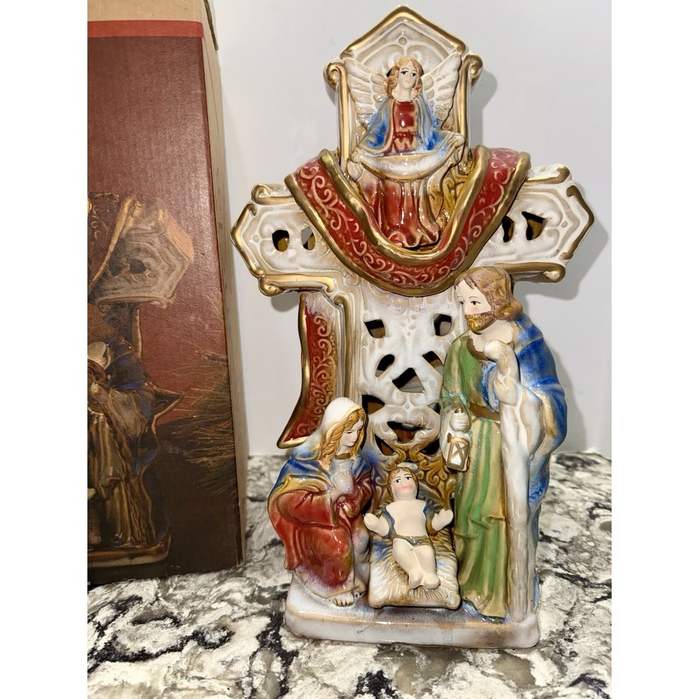 Handpainted & Glazed Ceramic Kirkland's Potter's Garden 12" Lighted Nativity